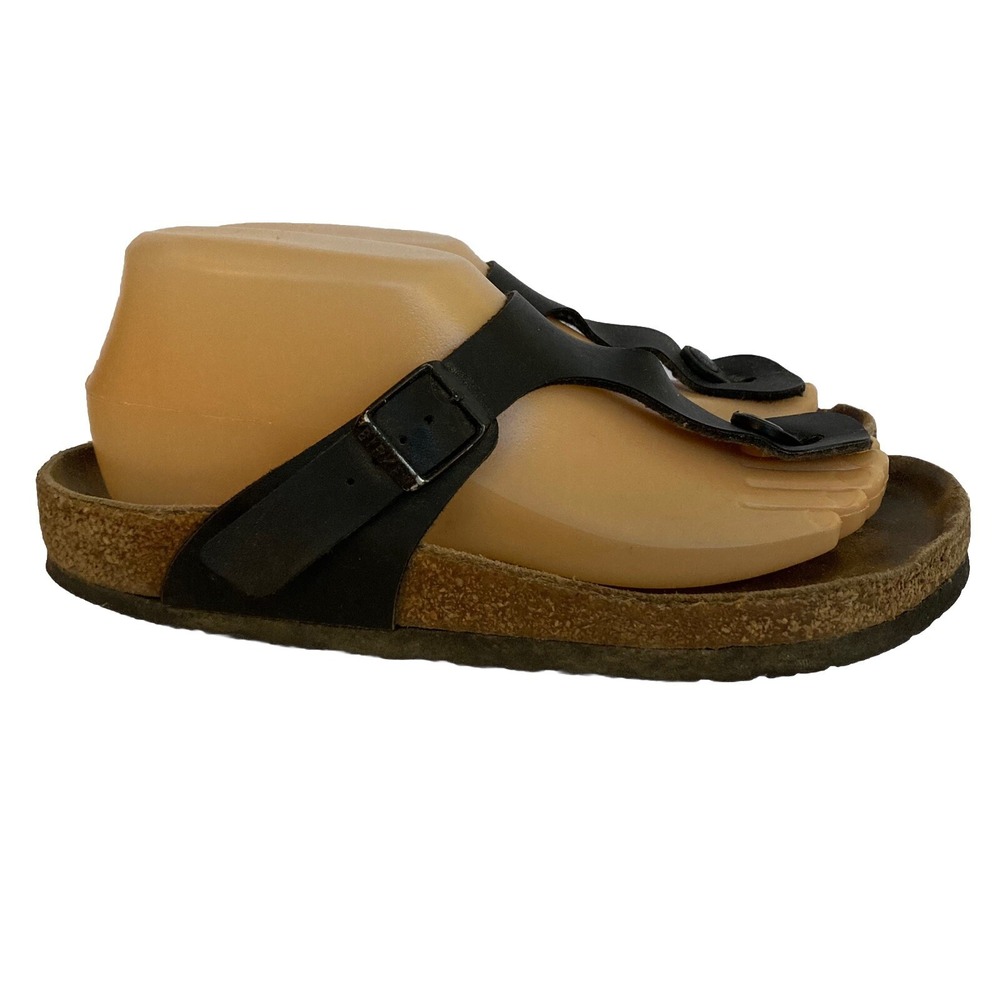 Birkenstock Gizeh 38 Black Leather Thong T Strap Sandals Womens 7 7.5 US FLAWS - Picture 2 of 14
